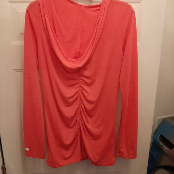 Marika Tek - Peach Hooded Long Sleve Ruched Tunic Top - Picture 2 of 4